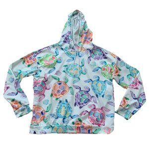 Sea Turtle Lightweight Hoodie Shirt Women’s Large Multicolor Pastel Coastal